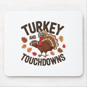 Thanksgiving Turkey And Touchdowns Footll Player 3 Mouse Pad