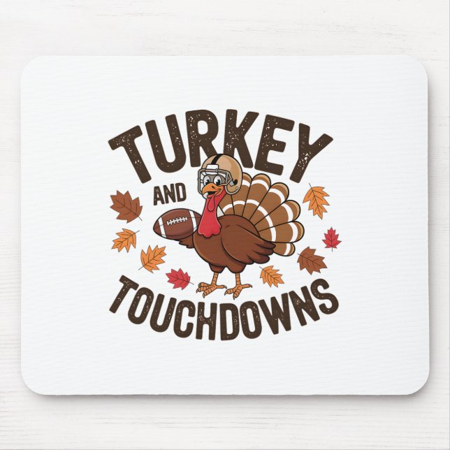 Thanksgiving Turkey And Touchdowns Footll Player 3 Mouse Pad (Front)