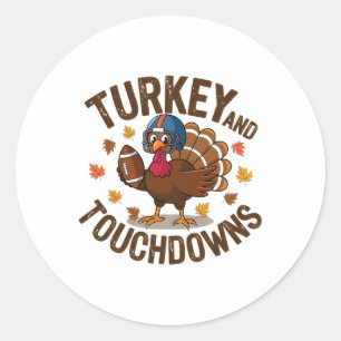 Thanksgiving Turkey And Touchdowns Footll Player 4 Classic Round Sticker