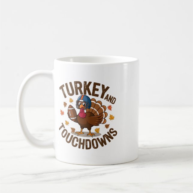 Thanksgiving Turkey And Touchdowns Footll Player 4 Coffee Mug (Left)