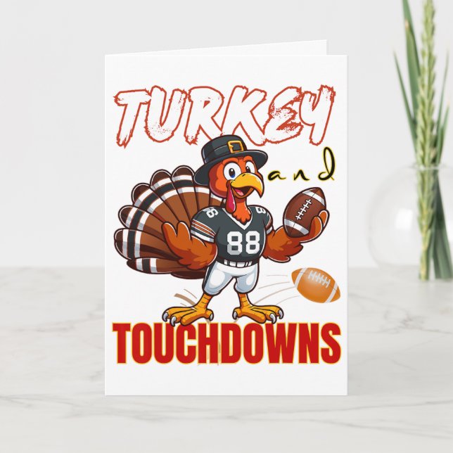 Thanksgiving Turkey And Touchdowns Funny Footll Lo Card (Front)