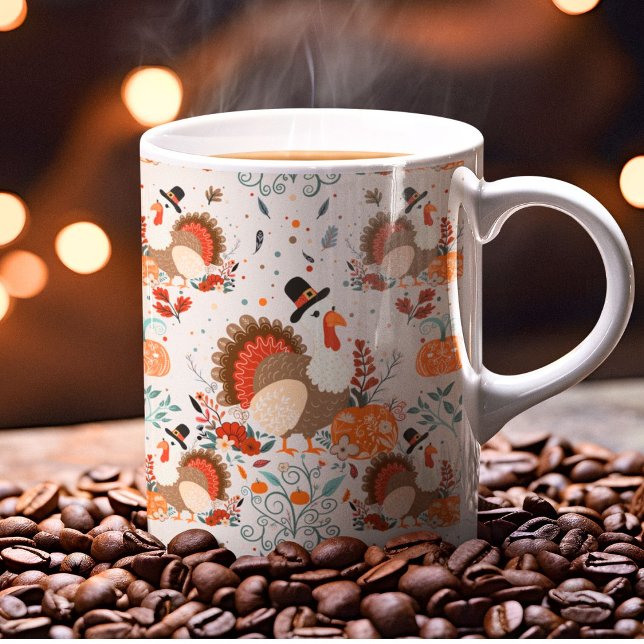 Thanksgiving Turkey Autumn Pattern Coffee Mug (Creator Uploaded)