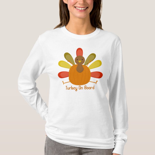 Thanksgiving Turkey Baby On The Way Announcement T-Shirt (Front)