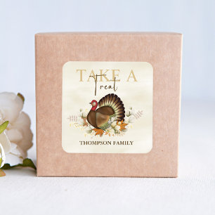 Thanksgiving Turkey Bird Greenery Take A Treat Square Sticker