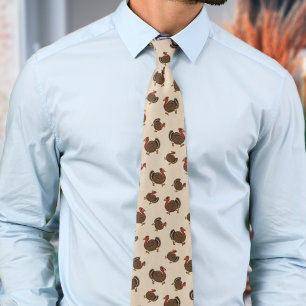 Thanksgiving Turkey Bird Pattern Beige Neck Tie