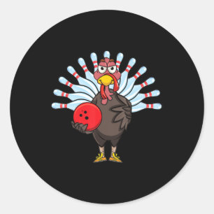 Thanksgiving Turkey Bowling Pin Matching Team Gift Classic Round Sticker