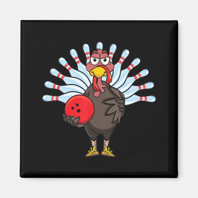 Thanksgiving Turkey Bowling Pin Matching Team Gift Magnet (Front)