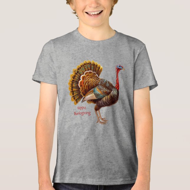 Thanksgiving Turkey Boys T-Shirt Tri-Blend Shirt (Front)
