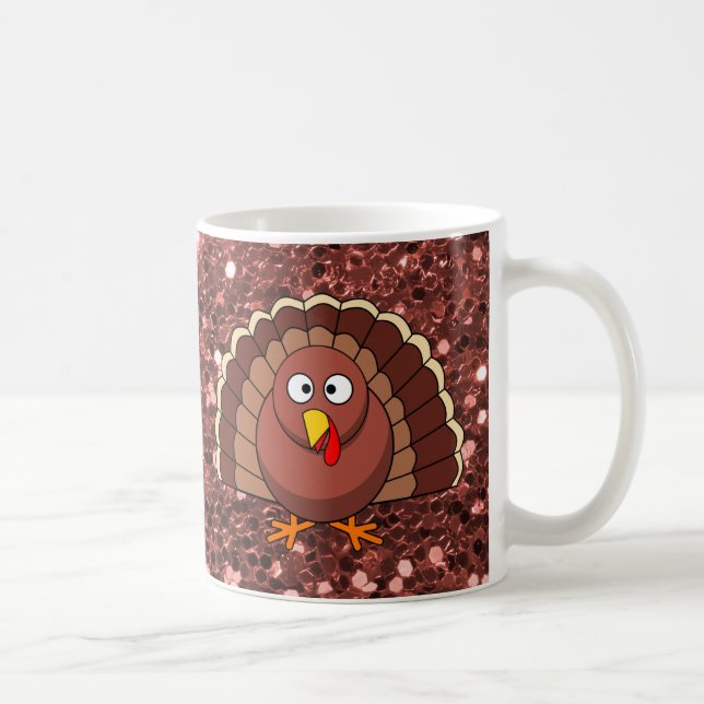 Thanksgiving Turkey Burnt Orange Faux Glitter Coffee Mug (Right)