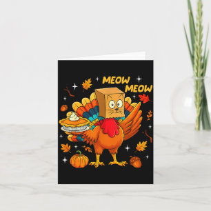 Thanksgiving Turkey Cat Meow Autumn Pumpkin Women Card