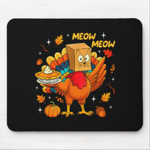 Thanksgiving Turkey Cat Meow Autumn Pumpkin Women Mouse Pad