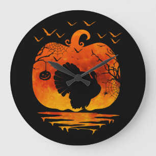 THANKSGIVING TURKEY COSTUME PUMPKIN FALL SEASON LARGE CLOCK