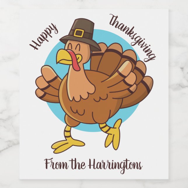 Thanksgiving Turkey custom name wine labels (Single Label)