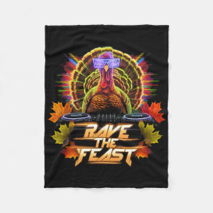 Thanksgiving Turkey Dj Pilgrim Rave The Feast Fleece Blanket