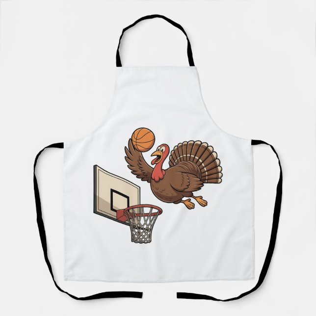 Thanksgiving Turkey Dunking Basketball Funny Apron (Front)