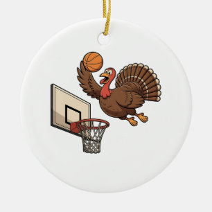 Thanksgiving Turkey Dunking Basketball Funny Ceramic Tree Decoration