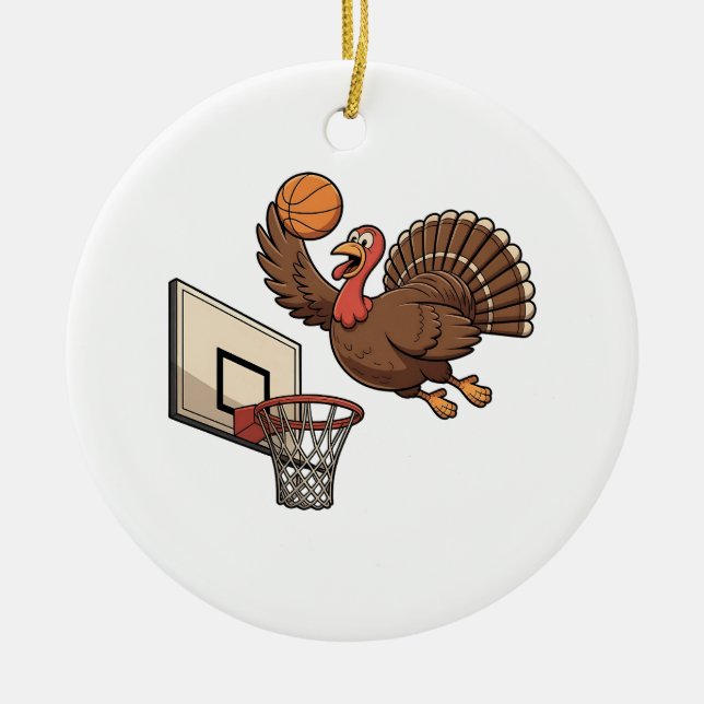 Thanksgiving Turkey Dunking Basketball Funny Ceramic Tree Decoration (Front)