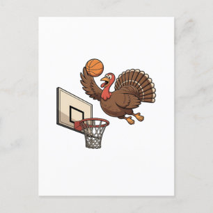 Thanksgiving Turkey Dunking Basketball Funny Holiday Postcard