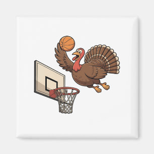 Thanksgiving Turkey Dunking Basketball Funny Magnet