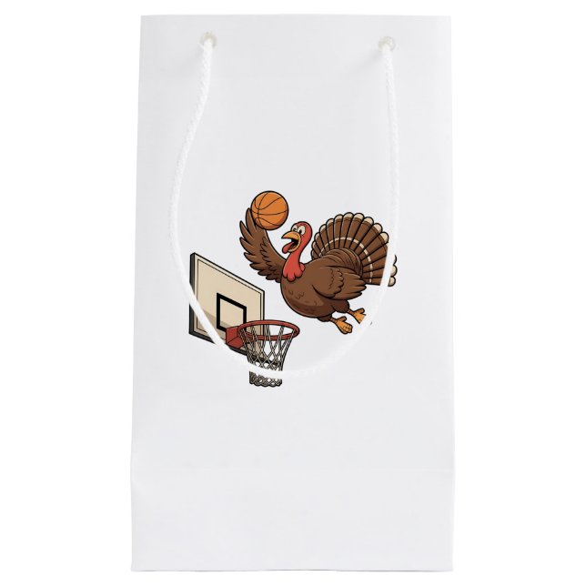 Thanksgiving Turkey Dunking Basketball Funny Small Gift Bag (Front)
