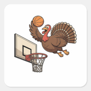 Thanksgiving Turkey Dunking Basketball Funny Square Sticker