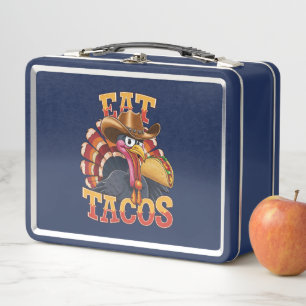 Thanksgiving Turkey Eat Tacos Funny Mexican Metal Lunch Box