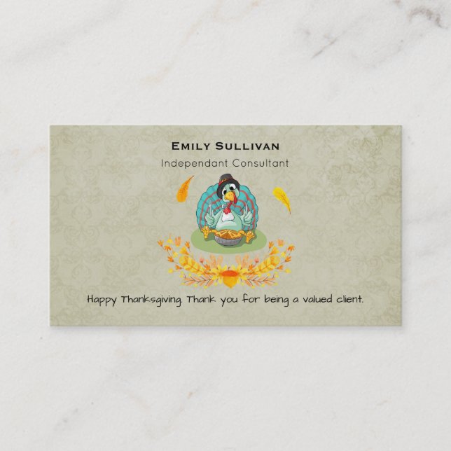 Thanksgiving Turkey Eating Pumpkin Pie Business Card (Front)
