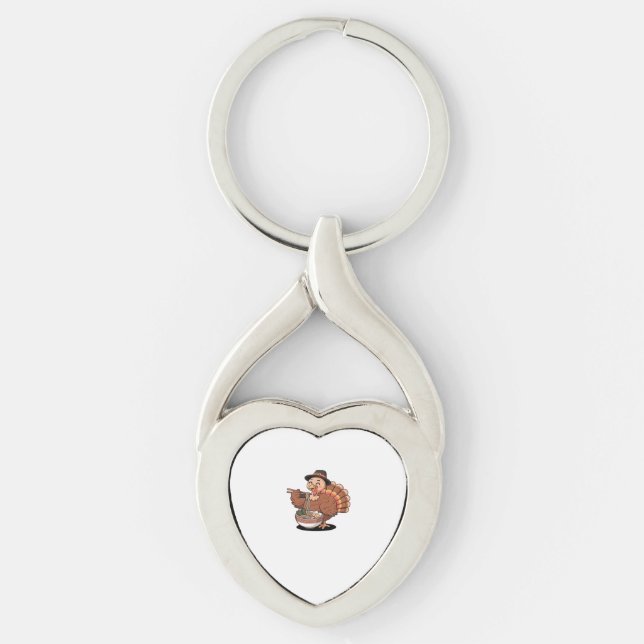 thanksgiving turkey eats ramen Oversized T-Shirt Key Ring (Front)