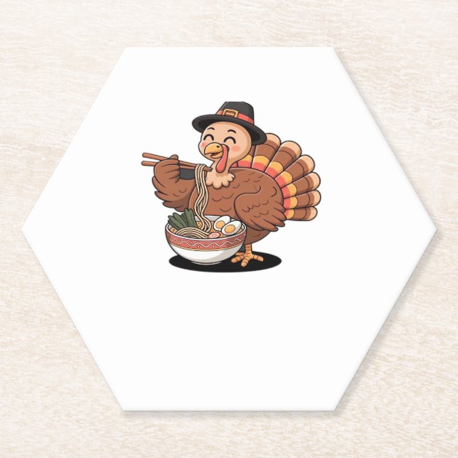 thanksgiving turkey eats ramen Oversized T-Shirt Paper Coaster (Front)