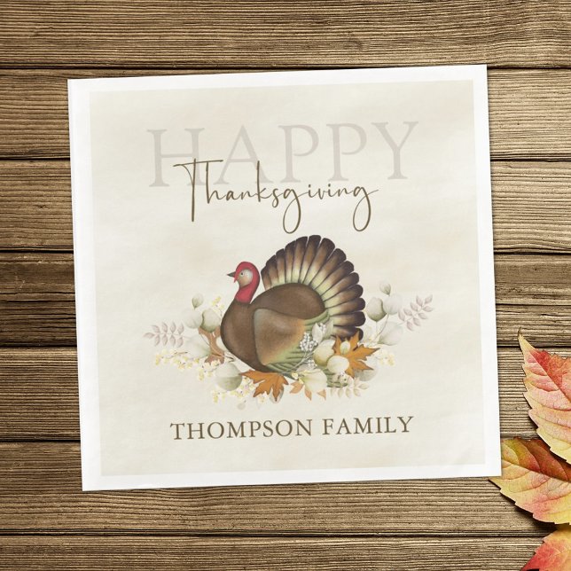 Thanksgiving Turkey Elegant Greenery Foliage Napkin (Creator Uploaded)
