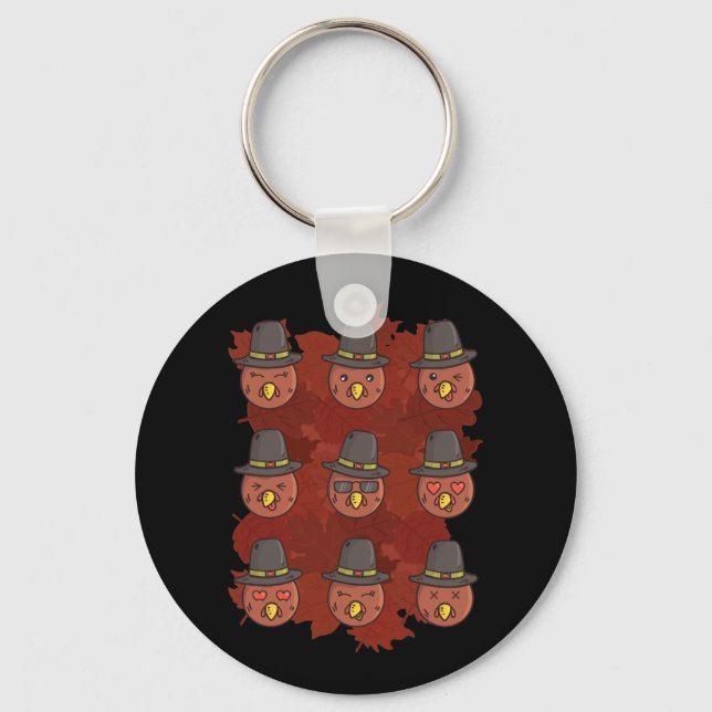 Thanksgiving Turkey Face Emoji Gift Key Ring (Front)