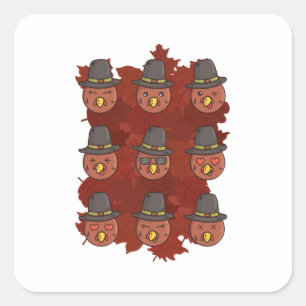 Thanksgiving Turkey Face Emoji Gift Square Sticker
