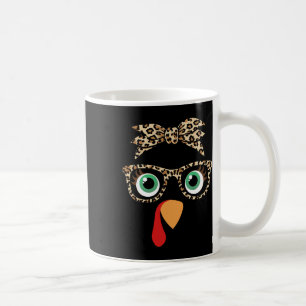 Thanksgiving Turkey Face Girl Leopard Bow And Gles Coffee Mug