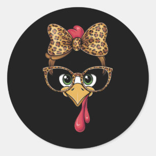 Thanksgiving Turkey Face Leopard Gles Women Girls Classic Round Sticker