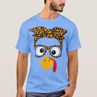 Thanksgiving Turkey Face Leopard Print Glasses Aut T-Shirt