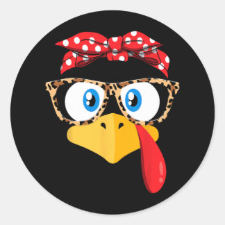 thanksgiving turkey face leopard print glasses wom classic round sticker