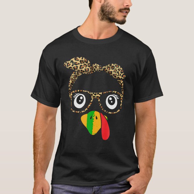 Thanksgiving Turkey Face Leopard Print Glasses Wom T-Shirt (Front)