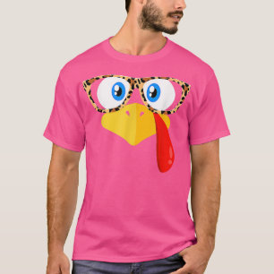 Thanksgiving Turkey Face Leopard Print Glasses Wom T-Shirt