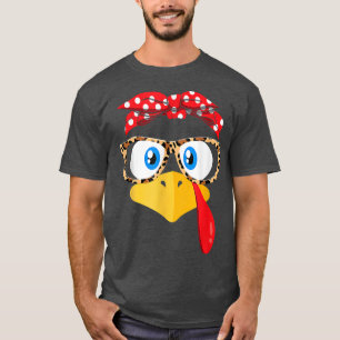 Thanksgiving Turkey Face Leopard Print Glasses Wom T-Shirt