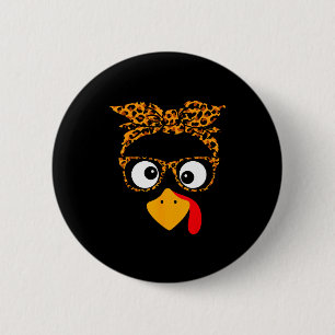 Thanksgiving Turkey Face Leopard Print Gles Autumn 6 Cm Round Badge