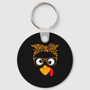 Thanksgiving Turkey Face Leopard Print Gles Autumn Key Ring