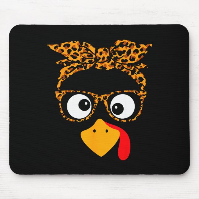 Thanksgiving Turkey Face Leopard Print Gles Autumn Mouse Pad (Front)