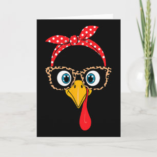 Thanksgiving Turkey Face Leopard Print Gles Women  Card