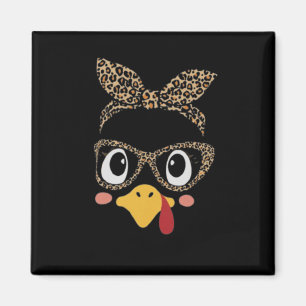 Thanksgiving Turkey Face Leopard Print Gles Women Magnet