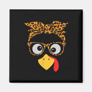 Thanksgiving Turkey Face Leopard Print Gles Women Magnet