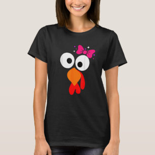Thanksgiving Turkey Face Pink Bow T-Shirt