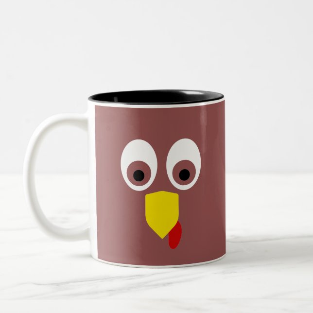 Thanksgiving Turkey Face Two-Tone Coffee Mug (Left)