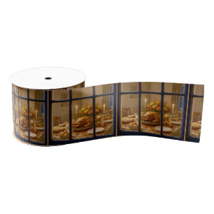 Thanksgiving Turkey Feast In Window Grosgrain Ribbon
