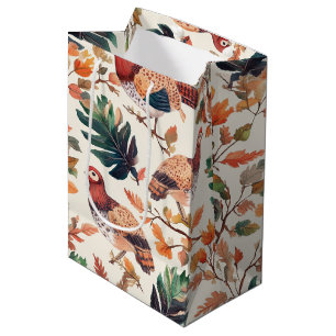 Thanksgiving Turkey Feather Autumn Pattern Medium Gift Bag