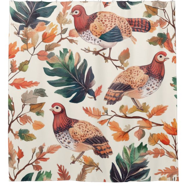 Thanksgiving Turkey Feather Autumn Pattern Shower Curtain (Front)